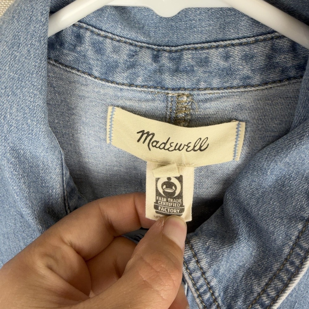 Madewell Dress Womens 2 Blue Denim Short Sleeve Snap Front Shirt Mini Stretch - Picture 7 of 16